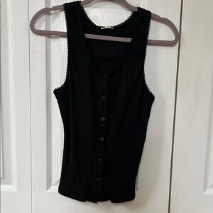 Free People Black Sleeveless Ribbed Button-Up Top